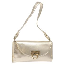 Borsa a Spalla Gancini in Pelle Salvatore Ferragamo, Tonalità Oro, Autentica yk19023