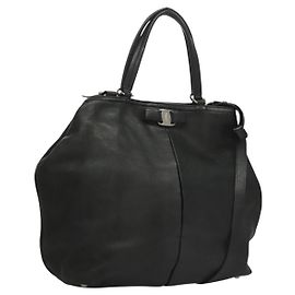 Borsa a mano Salvatore Ferragamo in pelle 2 in 1 nera argento autentica sw1160