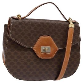 Céline CELINE Macadam Canvas Hand Bag PVC Leather 2way Brown Gold Auth 134727