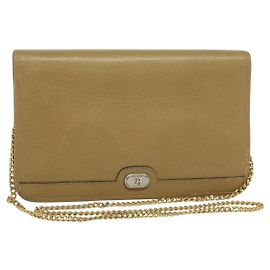 Borsa a Spalla con Catena in Pelle Beige Oro Christian Dior Auth ep9978