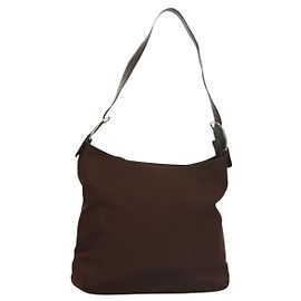 Borsa a Spalla Vala in Tela Marrone Argento di Salvatore Ferragamo Auth bs28308