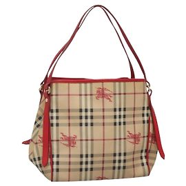Burberry Bolso de Hombro Nova Check PVC Beige Oro Auth 133163