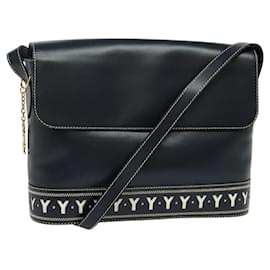 Saint Laurent Borsa a spalla Y Cut in pelle blu navy e oro Auth sw1140V