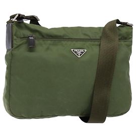 Borsa a Spalla PRADA in Nylon Khaki Argento Autentica ki5844
