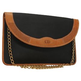 Borsa a spalla con catena Christian Dior in tela PVC nera Auth sw1313
