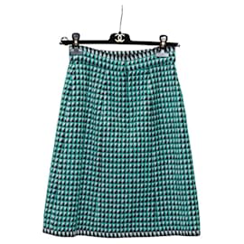 Falda CHANEL Tweed Verde Negro CC Auth 133643M - Chanel