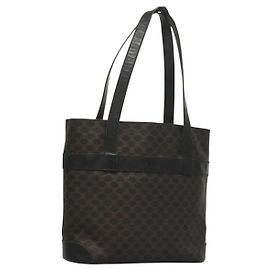 Céline Borsa a mano in tela Macadam CELINE in pelle PVC nera e oro Auth 134008