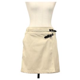 FALDA CHANEL DENIM CUERO BEIGE CC Auth 133000M