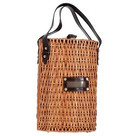 Borsa di paglia FENDI Borsa a mano Raffia Marrone Oro Auth 134439V