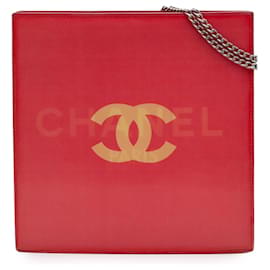 Borsa a spalla olografica CC in vinile rosso Chanel