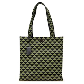 Borsa shopping Prada in jacquard verde con simbolo Triangolo