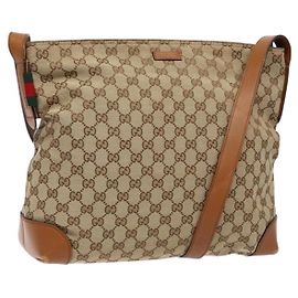 GUCCI GG Canvas Schultertasche Beige Silber 308930 Auth yk18742