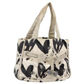 CHANEL Borsa Tote Canvas Bianca Argento CC Auth 134829