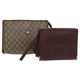 GUCCI Borsa Clutch GG Supreme in pelle PVC 2Set Beige Bordeaux Auth sw1201