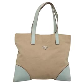 Borsa Tote PRADA in tela beige argento autentica 135383