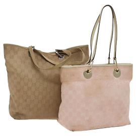 Gucci Borsa Tote GG Canvas 2Set Beige Oro rosa Auth 133515