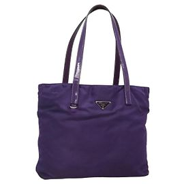 Borsa Tote Prada in nylon viola argento Auth BA4659