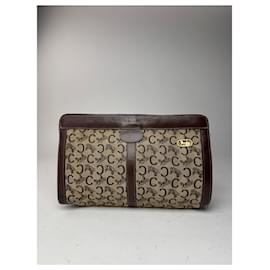 Vintage Celine Macadam Monogramm Canvas Leder Clutch braun grau - Céline