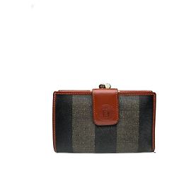 Cartera de cuero a rayas Fendi Roma vintage marrón negro gris