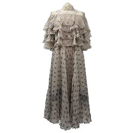 Valentino Garavani Vestido Midi Plisado en Seda Beige Valentino