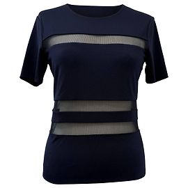 Camiseta de rayón azul marino con acentos de malla T Alexander Wang
