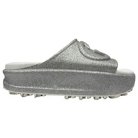 Infradito in gomma argentata con logo GG glitterato di Gucci