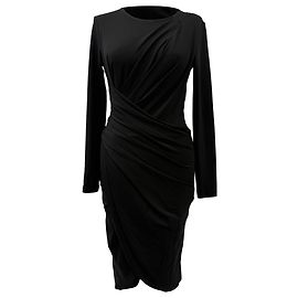 Vestido Midi con Efecto Envolvente en Rayón Negro Michael Kors