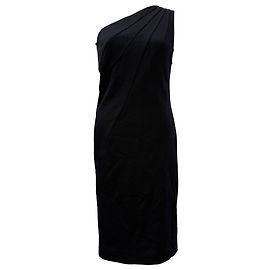 Schwarzes Polyester-Ein-Schulter-Kleid von Diane von Furstenberg, knielang