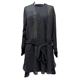 Vestido Mini de Manga Larga con Cinturón Isabel Marant en Seda Negra