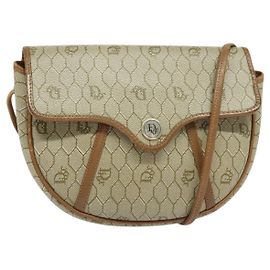 Borsa a spalla in tela a nido d'ape PVC beige oro Auth 136410 Christian Dior