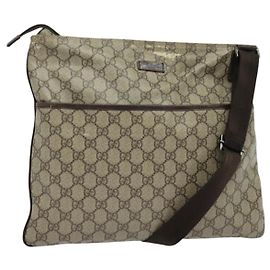 Gucci Bolso de Hombro GG Supreme PVC Beige Plata 141198 Auth 133479