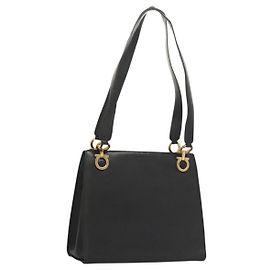 Borsa a Spalla Gancini in Pelle Nera e Oro Auth 134227 di Salvatore Ferragamo
