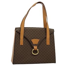 Céline CELINE Macadam Canvas Handtasche aus PVC-Leder in Braun und Gold Auth 137435