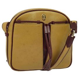 Cartier Borsa a spalla Must Line in pelle beige e oro Auth BA4825