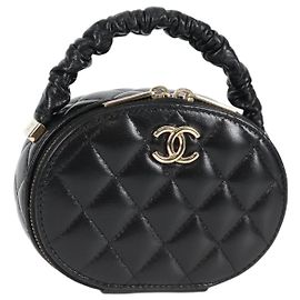 CHANEL Pochette Matelassé in Pelle di Agnello Nera Oro CC Auth 132970M