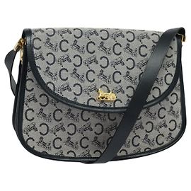 Céline Borsa a Spalla Celine C Sulky in Tela Blu Navy e Oro Auth 129708