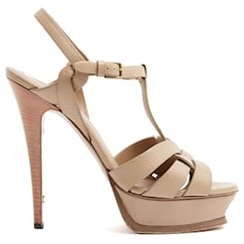 Saint Laurent Escarpins EU39 Tribute High Platform Beige Leather Heels UK6 US8.5 - Yves Saint Laurent