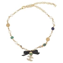 NUOVO COLLANA CHANEL CHOKER PERLE VETRO STRASS 35-49CM METALLO