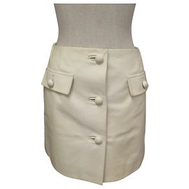 CHRISTIAN DIOR MIDI SKIRT 2E5J87AL118 CREAM LEATHER S 36