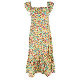 Autre Marque Vestido midi impreso con volantes Rixo June en algodón multicolor