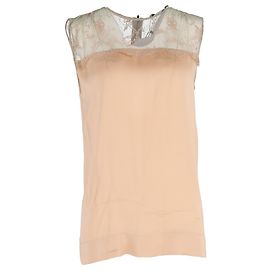 Stella Mc Cartney Top senza maniche in pizzo in seta beige di Stella McCartney