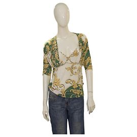 Just Cavalli Solo top tagliato con stampa barocca Roberto Cavalli – Taglia L - Miscela di viscosa ed elastan