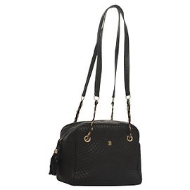 BALLY Bolso de Hombro de Cuero Acolchado con Cadena Marrón Oscuro Dorado Auth BA4325