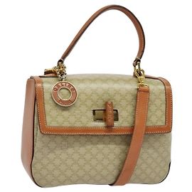 Céline CELINE Macadam Canvas Handtasche PVC 2in1 Beige Gold Auth 136202