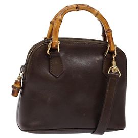 Gucci Bamboo Schultertasche Leder 2way Braun Gold 007 2032 0281 Auth mr1478