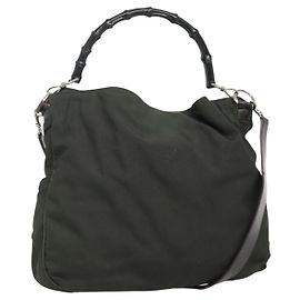 Borsa a mano in nylon Gucci Bamboo 2 in 1 khaki argento 001 1577 2123 Auth sw1236
