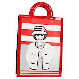 CHANEL Mademoiselle Choco Bar linea Borsa Tote in Pelle Rossa CC Auth 135950V