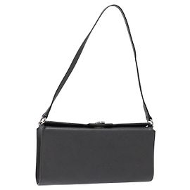 Bolsa de Ombro Gancini em Couro Cinza Prata Auth BA4441 da Salvatore Ferragamo