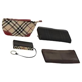 MCM Nova Check Blue Label Key Case Pouch Wallet Canvas Leather 4Set Auth ti3369