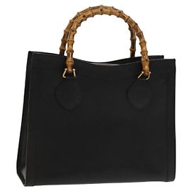 Borsa a mano in pelle Gucci Bamboo nera e oro 002 1095 0260 Auth ep10062
